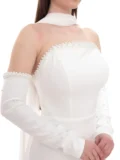 Beyaz İnci Detaylı Choker Yakalı Eldiven Kollu Abiye