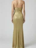 zrd-3050 - Gold Metalik Straplez Aksesuar Detaylı Drapeli Yırtmaçlı Abiye - Görsel 2
