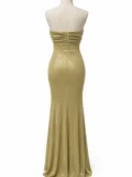 zrd-3050 - Gold Metalik Straplez Aksesuar Detaylı Drapeli Yırtmaçlı Abiye - Görsel 5